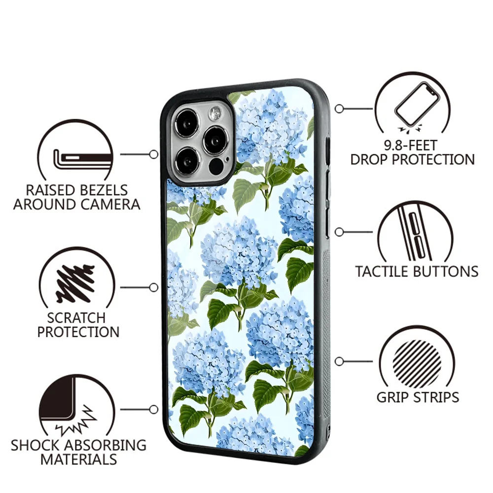 Blue Hydrangea Print Floral Print Phone Case For Samsung S10 S20 S21 S22 S24 S30 Plus ULTRA Mirror Acrylic Cover