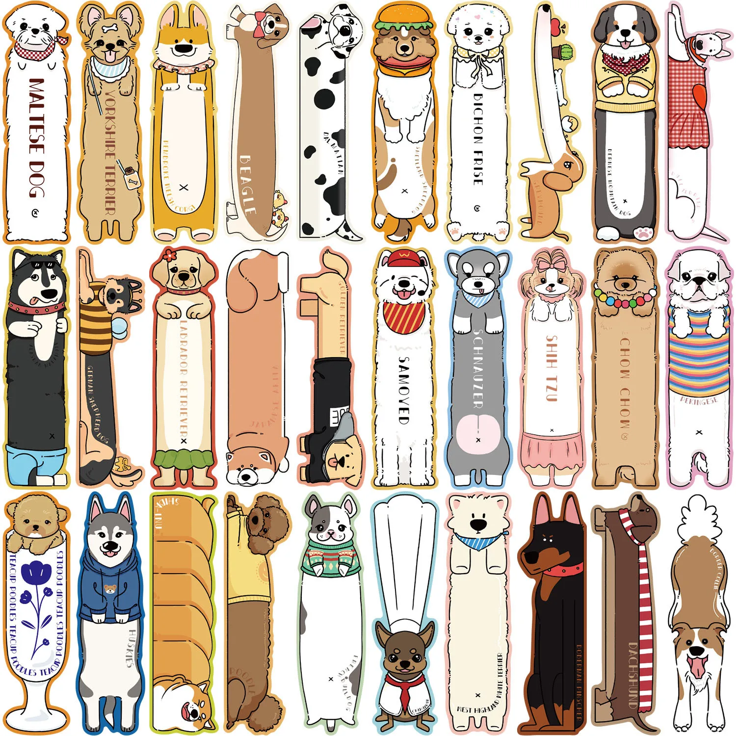 30PCS Rreading Puppy Themed Bookmarks Posters Laptop Decorative Gifts DIY Scrapbooking Waterproof Paper Card Marking﻿ Bookmark