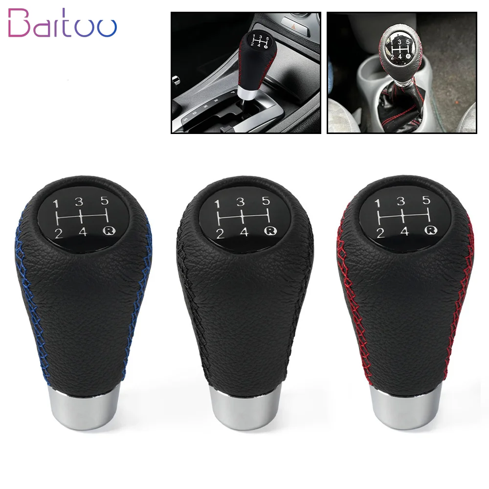 

New Arrived 5 Speed PU Leather Gear Shift Knob Manual Red Stitch Car Gear Stick Shifter Lever Handle Manual Transmission SFN179