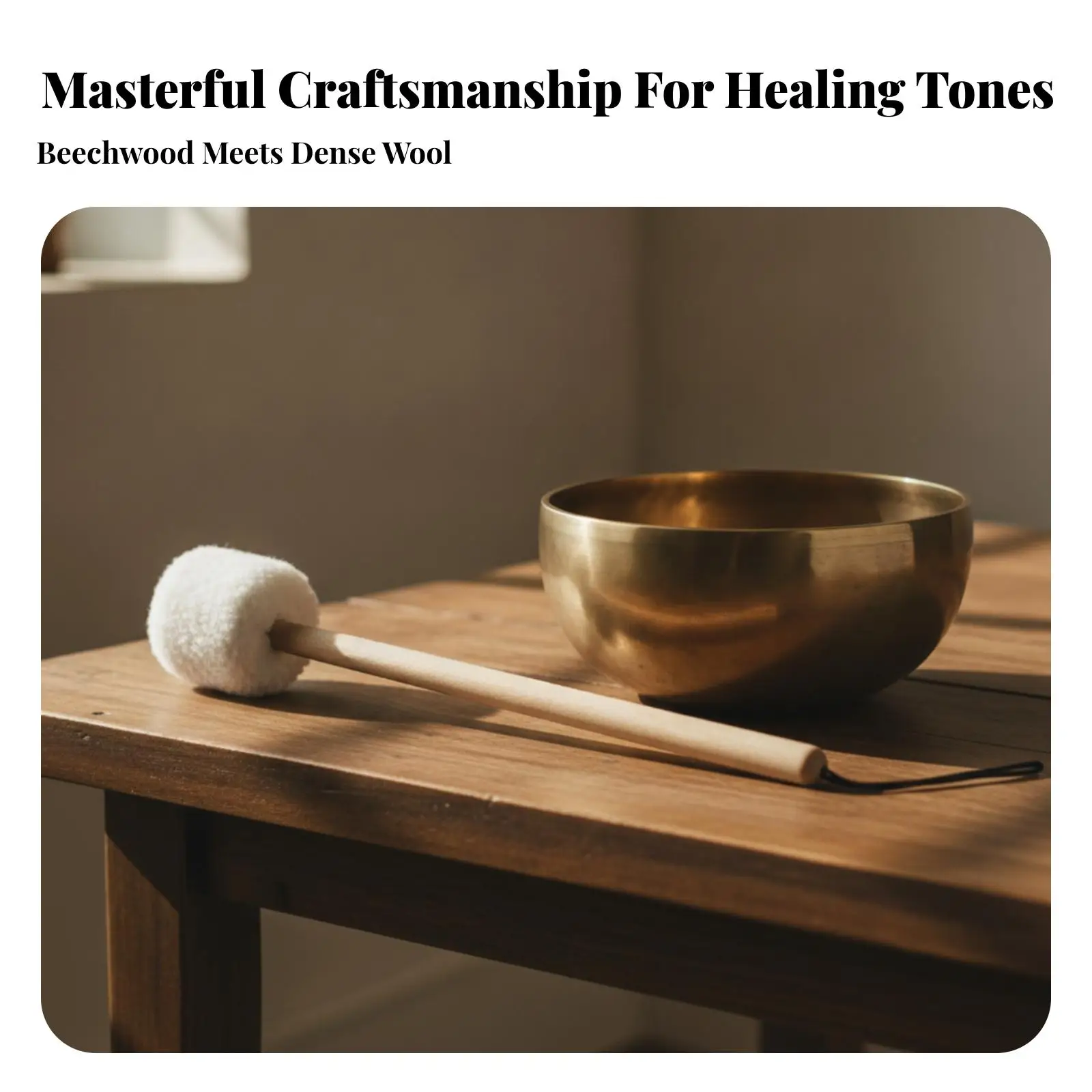 Portable Meditation Bowl Striking Mallet Beech Wood Handle Wool Felt Beater with Wrist Strap Ergonomic Design for Percussion