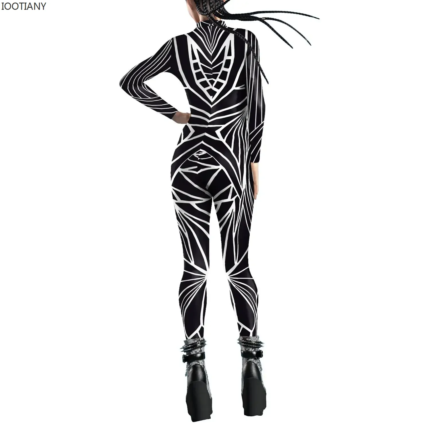 IOOTIANY Black Mirror Jumpsuits Woman Art Print Zentai Bodysuit Woman Crystal Damage Costume Girl Holiday Party Cosplay Outfit