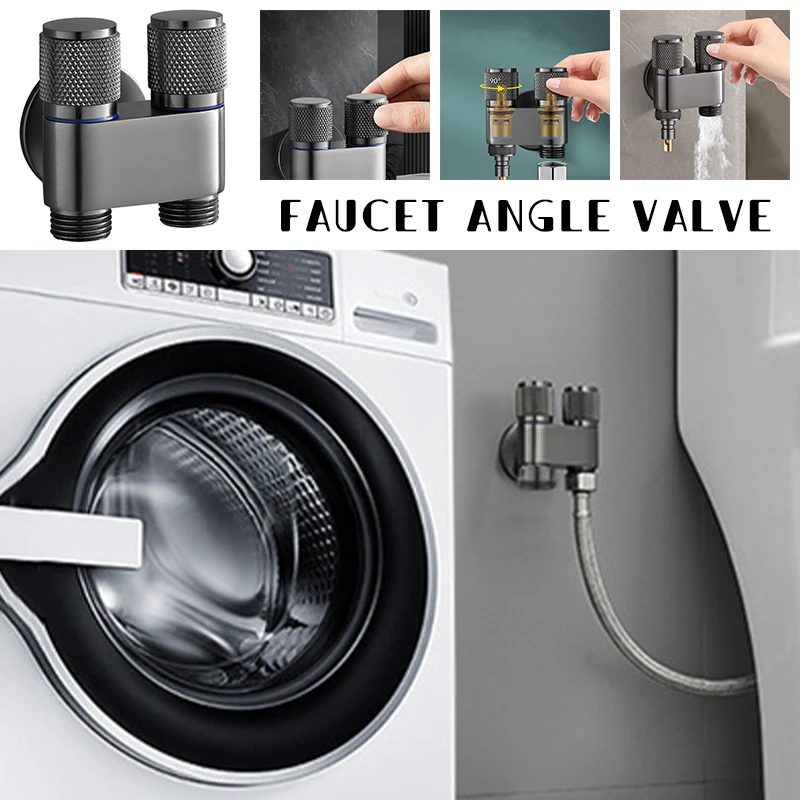 Mini Multi-Function Faucet Brass One Into Two Out Dual Control Washing Machine Chrome Joint Water Stop Valve 1X