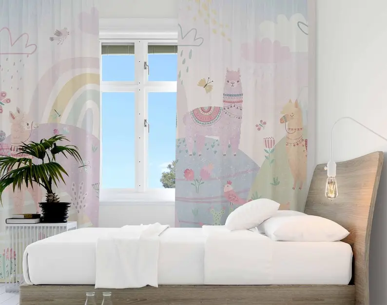 Llama Curtains Rainbow Animal Kids Bedroom Curtains Black Out Nursery Decor Baby Room Curtains Bedroom Living Room Curtains