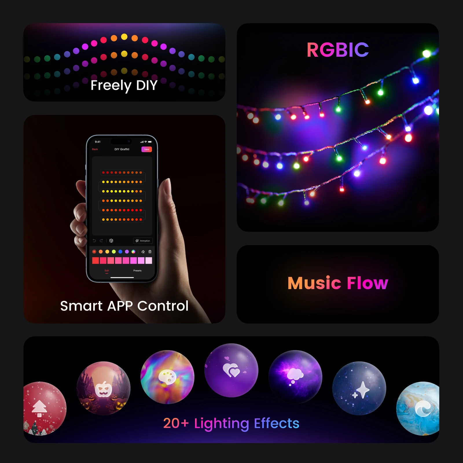 YEELIGHT Christmas String Lights RGB Dynamic Color Effects Bluetooth Connection 20 Lighting Modes Waterproo For Indoor Outdoor