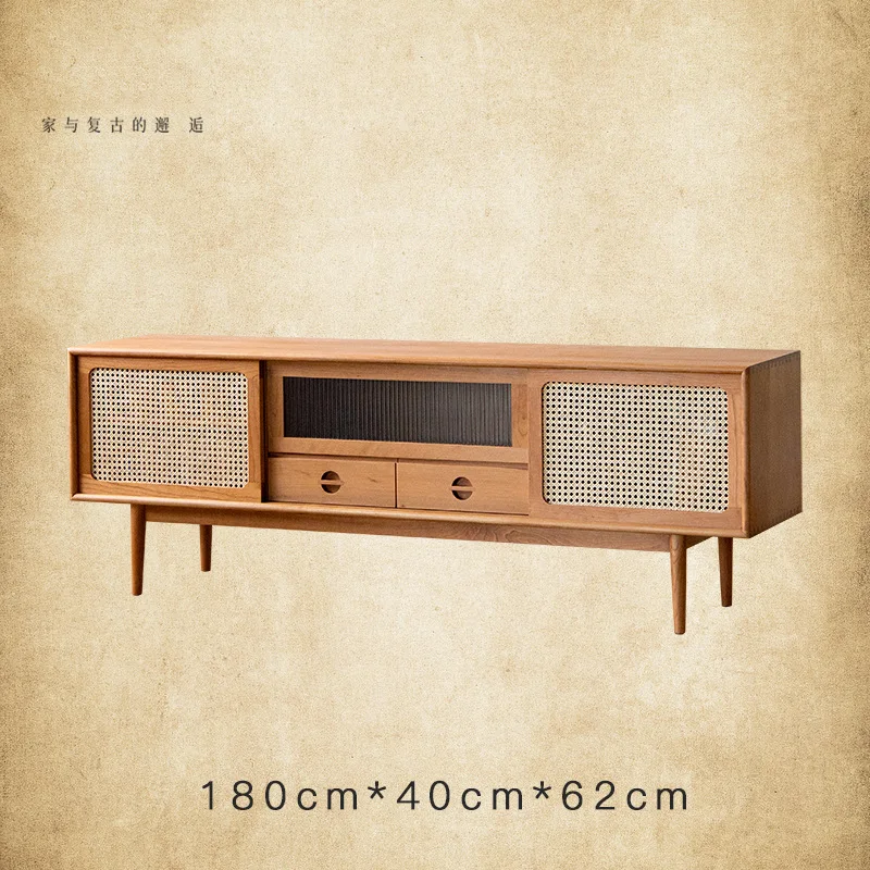 حامل تلفاز من الخشب الصلب الصوتي والبصري لغرفة النوم، حامل تلفزيون من خشب الكرز القديم، أثاث غرفة المعيشة الاسكندنافية، الدولاب JTT #5