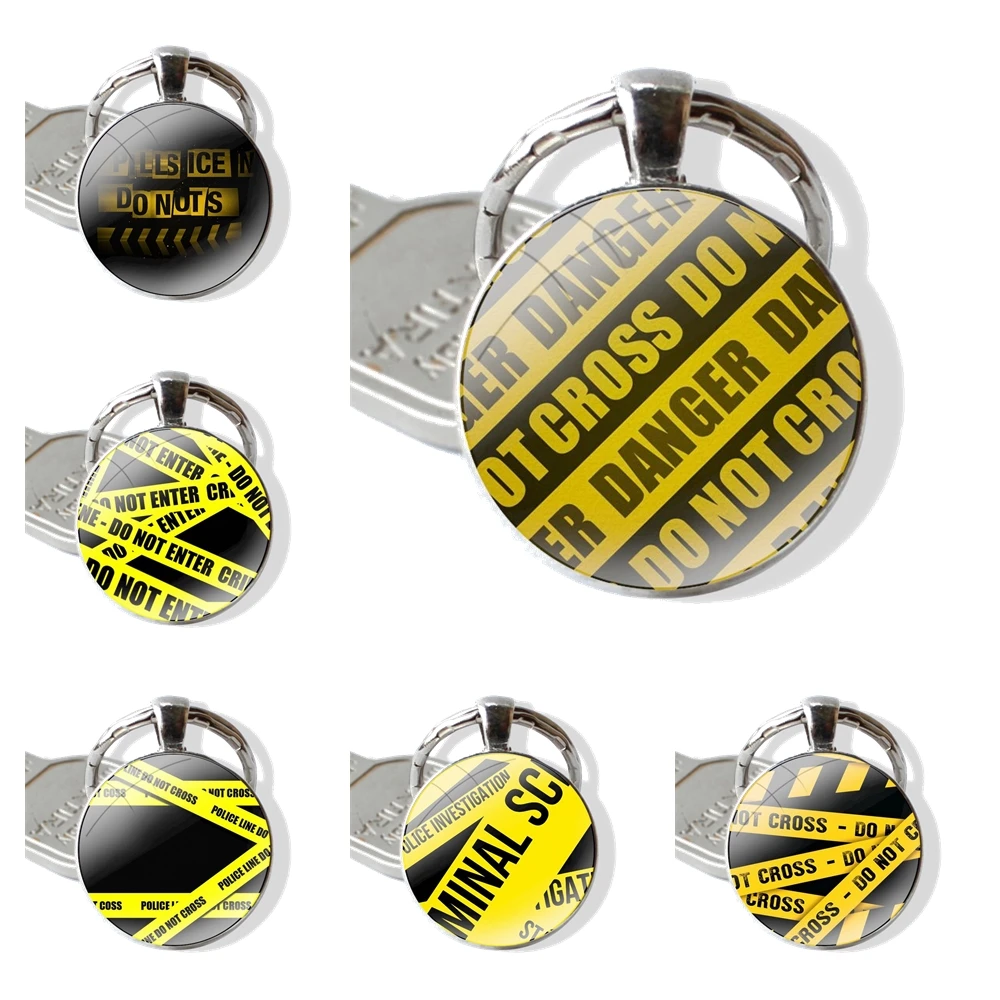 Yellow bundle crime scene Keychain Handmade Glass Cabochon Key Ring Holder Pendant Key Chains