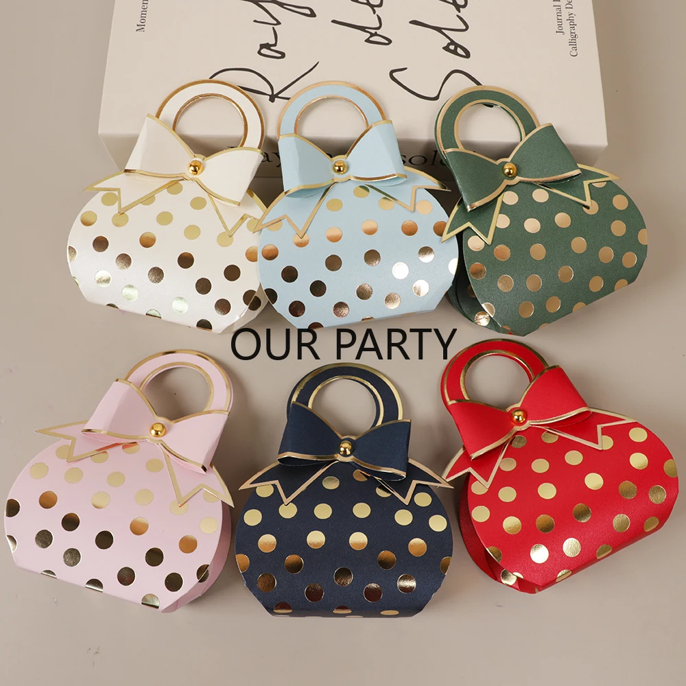 10Pcs Sweet Gilding Dot Hand Bag Shaped Candy Chocolate Box Gift Packing Bag for Birthday Baby Shower Wedding Party Decoration