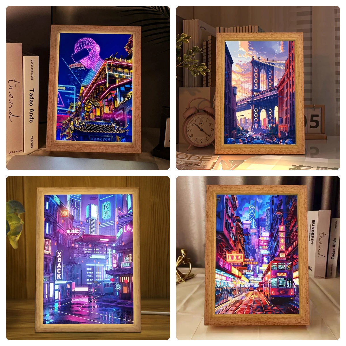 

Modern Home Living Room Decorative LED Light Painting Moonlight Lamp Beautiful Urban Printed Photo Frame Artistic Lighting