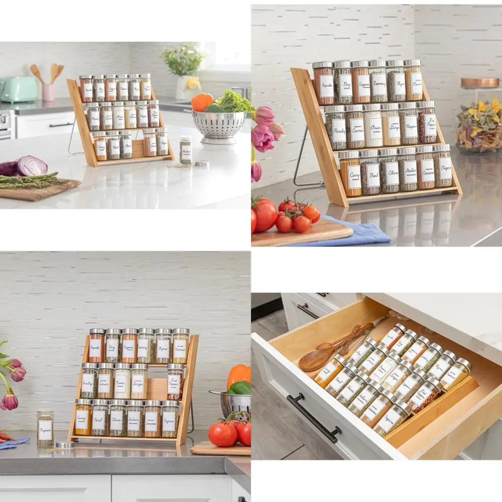 

Компактный бамбуковый органайзер для специй, 18 баночек в комплекте, идеально подходит для кухонной стойки и ящиков