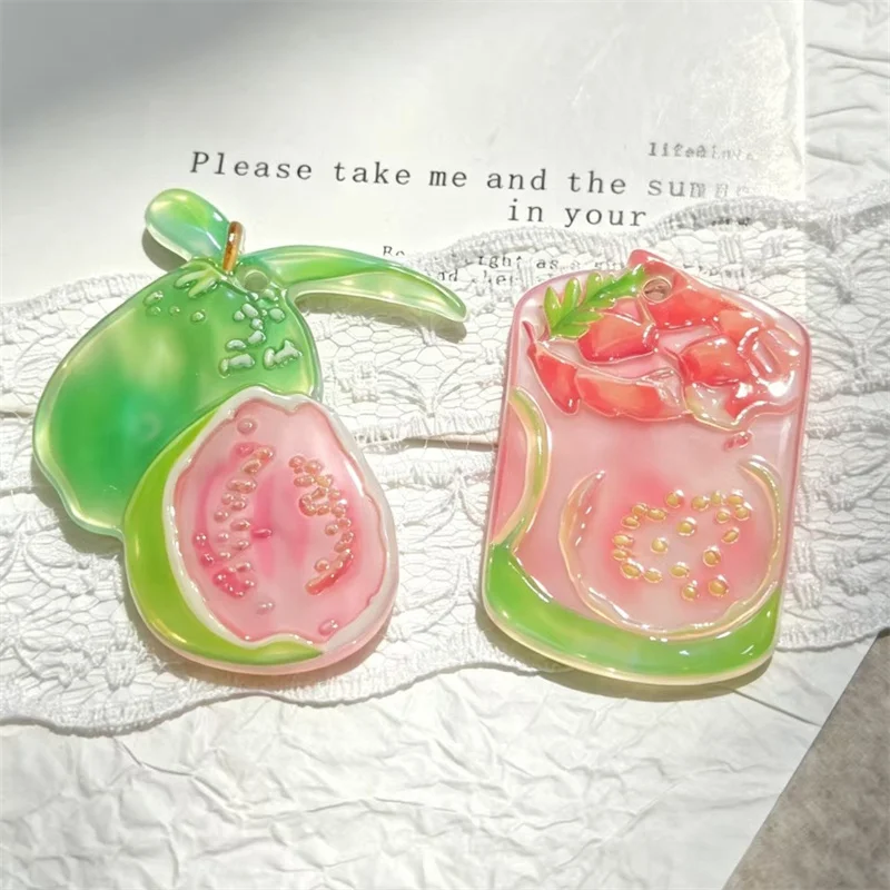 New arrived 40pcs/lot color pattern print Fruit shape acrylic beads diy jewelry garment hair accessory