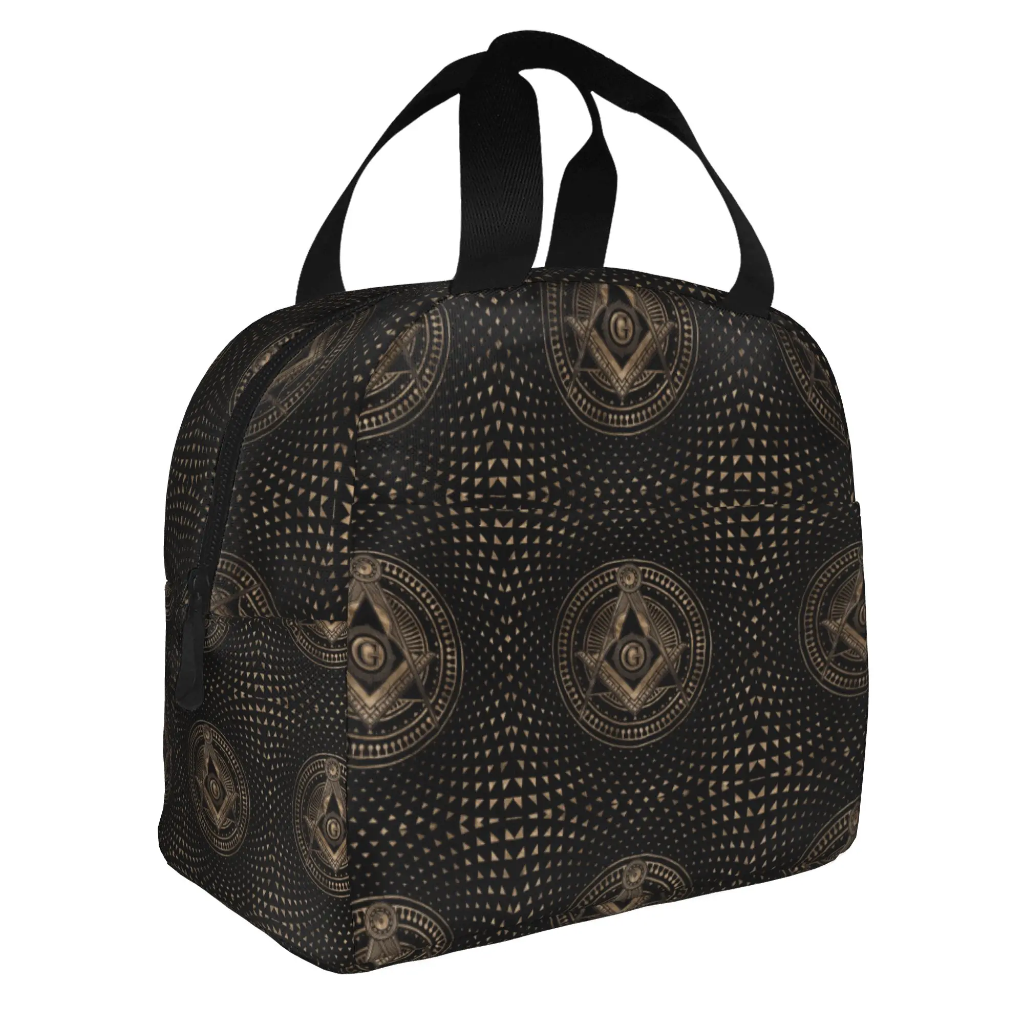 Freemasonry Masonic Mason Symbol Insulated Lunch Bag for Women Leakproof Freemason Cooler Thermal Lunch Box School