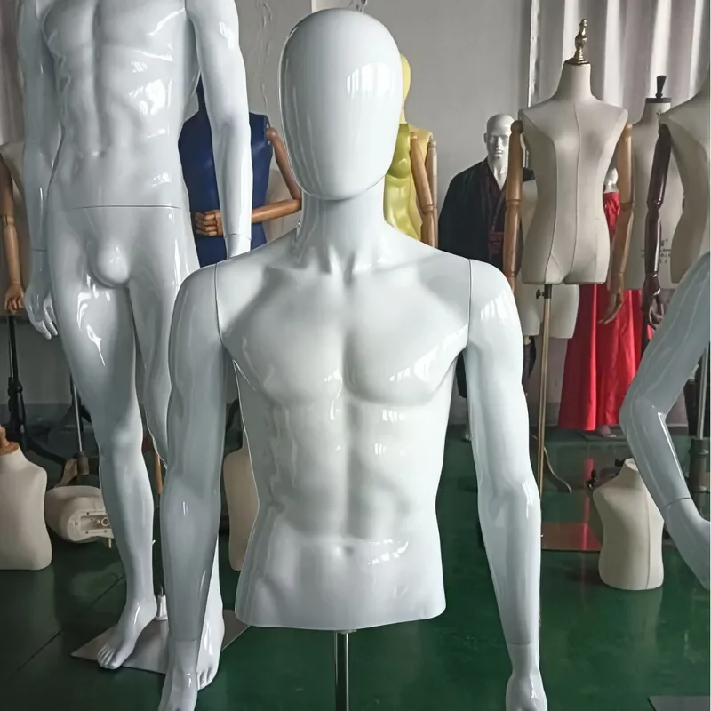 Bright White Plastic Male Mannequin Bust Display Stand for Clothing Store Retail Shop Window Dress Form Torso Dummy Model