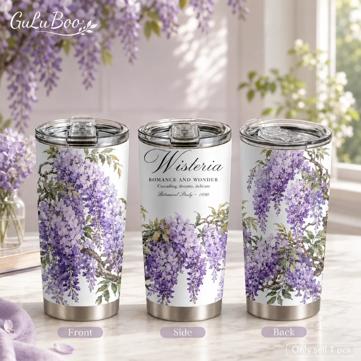 Botanical Study Floral Art 20oz Coffee Cup With 2 Lids & Reusable Straw Stainless Steel Vacuum Insulated Travel Mug