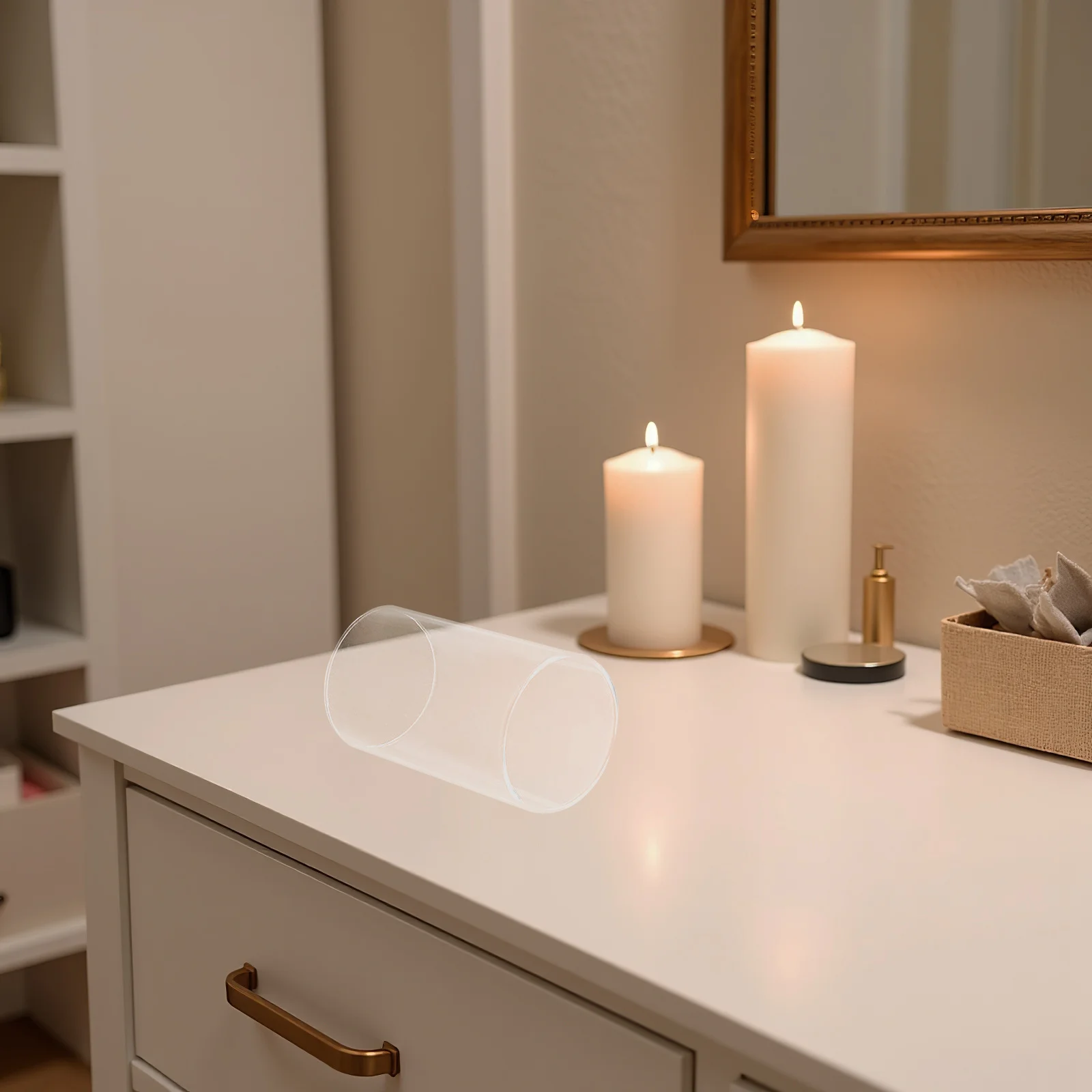 غطاء زجاجي طويل القامة مقاوم للرياح وواقي شفاف للشموع العمودية المفتوحة لهب اسطوانة الظل إضاءة رومانسية للمنزل