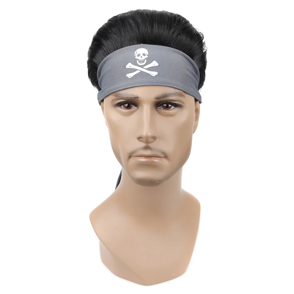 

Black Quick Slick Back Hair Wig Bandana for Men Short Hairpiece Thick Hair Solution Instant Fashion Cap Wig for Thinning Hair