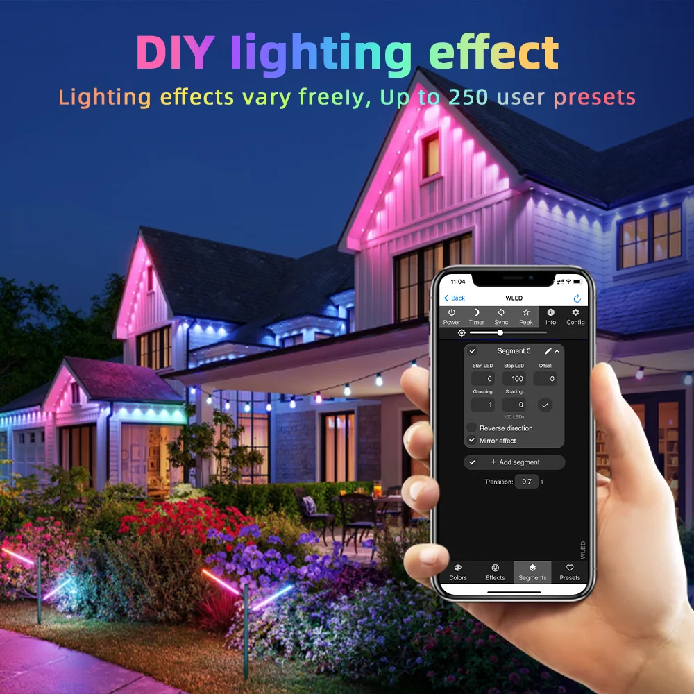 DOMRAEM ESP32 WLED Addressable 2CH LED Controller 20A Fuse Built-in Relay Mic WS281X SK6812 Music Sync IP65 Waterproof Alexa HA