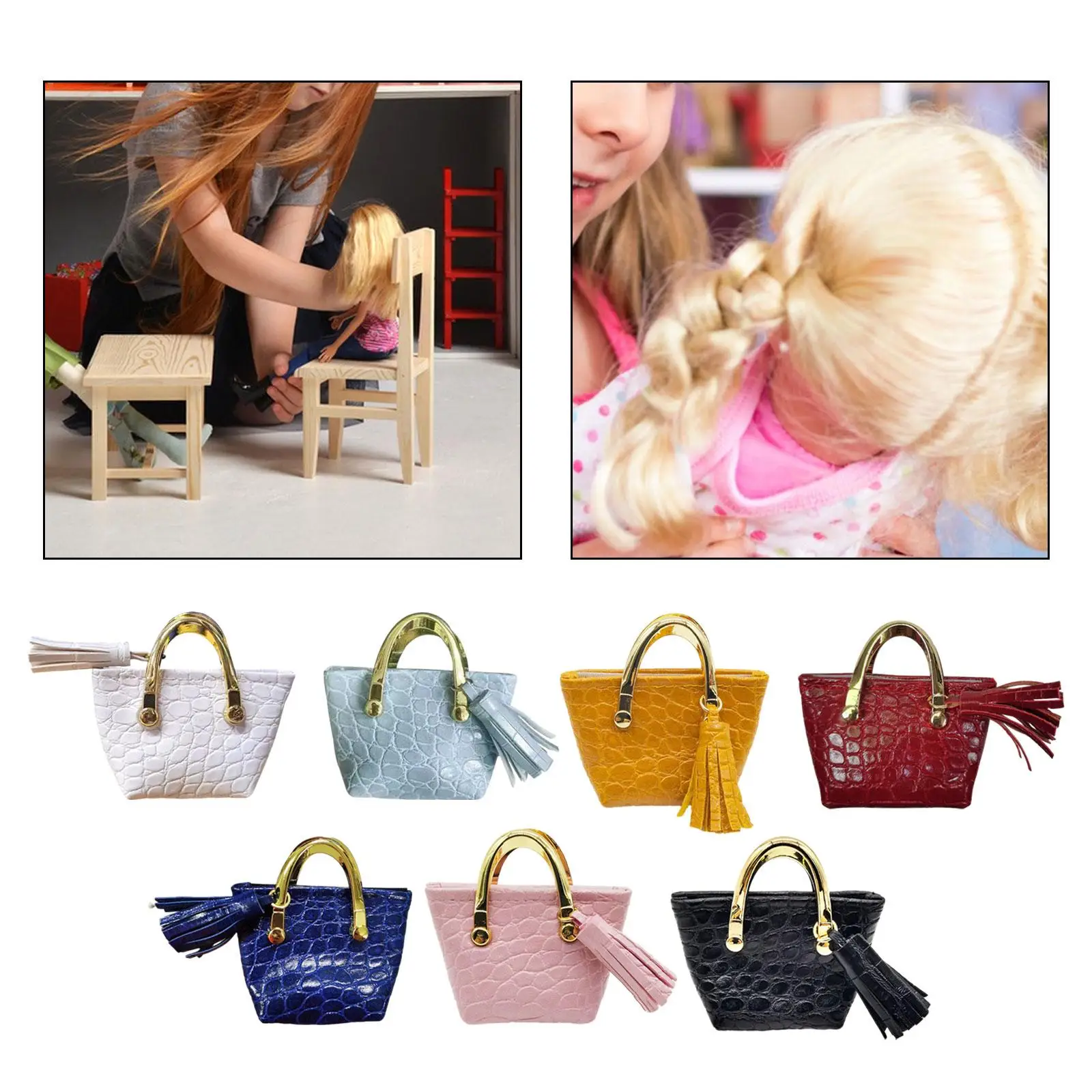 1/6スケールフィギュアハンドバッグBJDドールデコレーションシミュレーションフィギュアドレスアップパーツタッセル付きごっこ遊びミニチュアトートバッグ