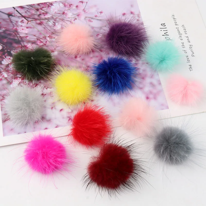 3cm Pompon Pompom Soft Mink Fur Pom Poms For Women Kids Winter Dress Hats Caps Ring Keychain Accessories Hairball 10pcs