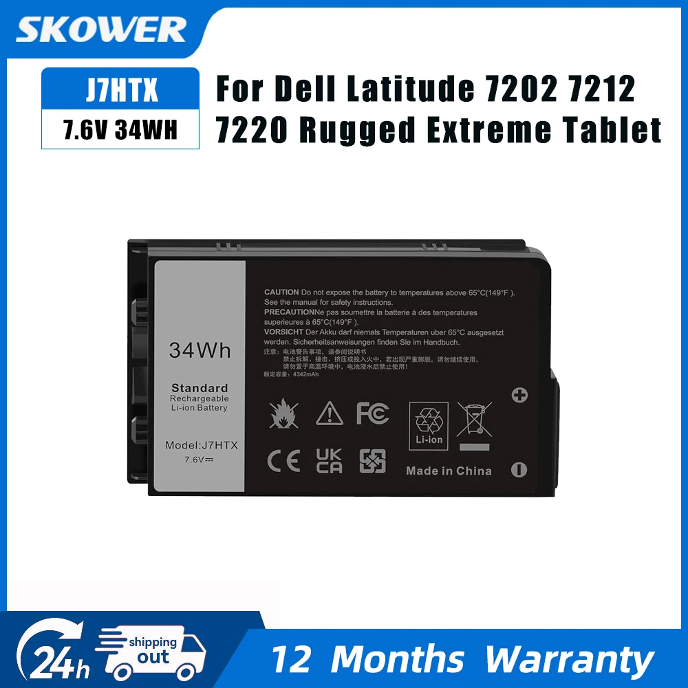 Batería SKOWER 7.6V 34Wh J7HTX 7XNTR para Tablet Dell Latitude 7202 7212 7220 Rugged Extreme T03H002 T03H003 FH8RW 2JT7D 451-BCDH