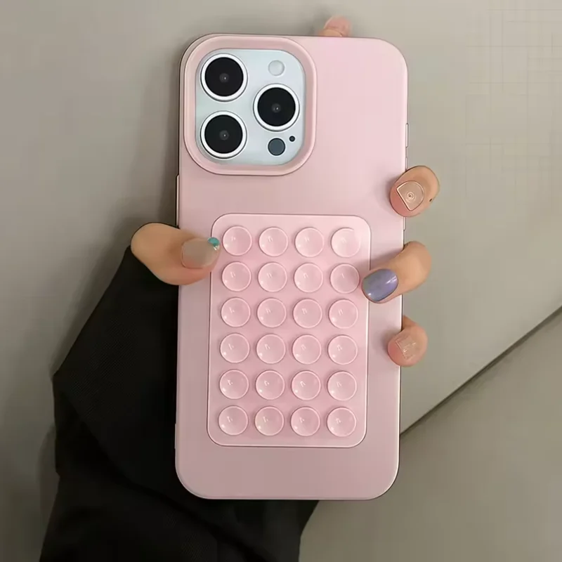 Luxury 3D Suction Cup Airbag Litchi Pattern Phone Case For iPhone 17 16 15 14 13 12 11 Pro Max Plus XR XS Soft Shockproof Cover - náhled 2