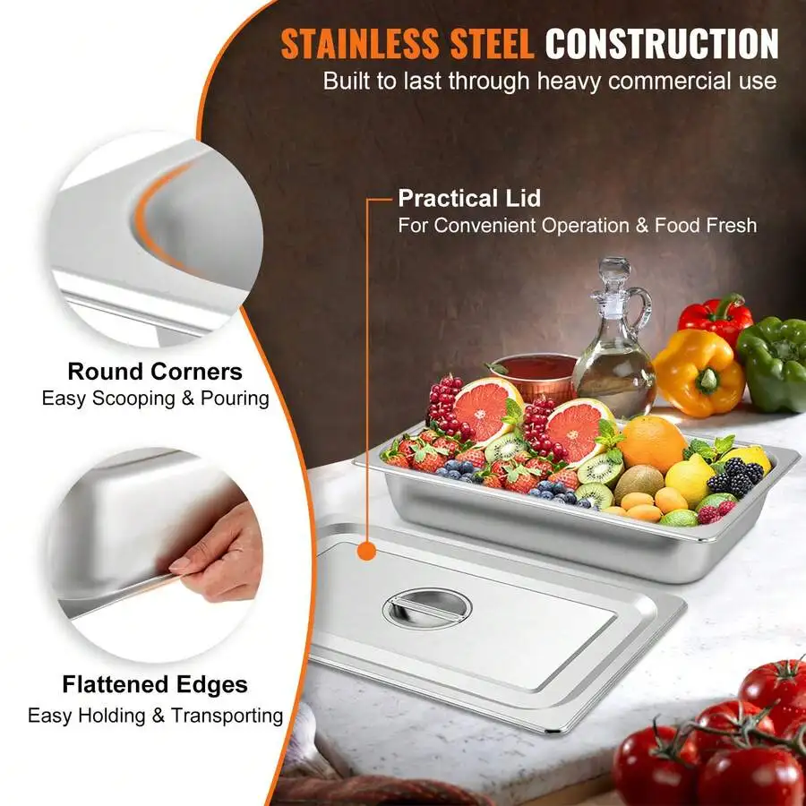 Hotel Pans, 1/6 To Full Size Anti-Jam Steam Pan, 0.8mm Thick Stainless Steel Oven Tray Hotel Pans, Restaurant Steam Table Pan, 2