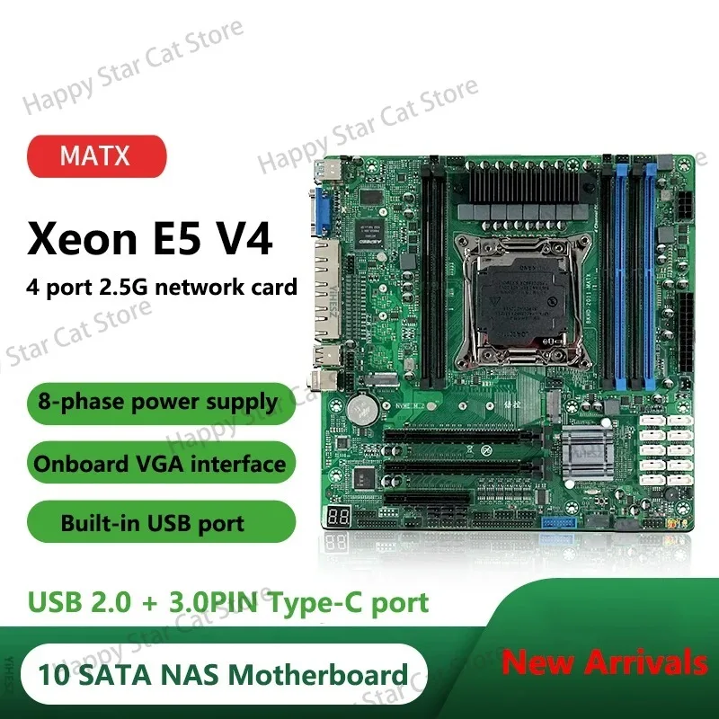 Xeon E5 Nas Motherboard C612 10 Sata 4*2.4g Lan Port Lga2011 Nas Board 2*m.2 4 Channel 6*ddr4 Dimm With Pcie Support E5 2680v4
