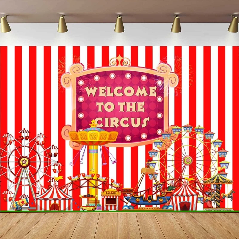 Red Circus Tent Photography Backdrop Carnival Night Party Decoration Baby Shower Background Cake Table Banner Photo Booth Studio