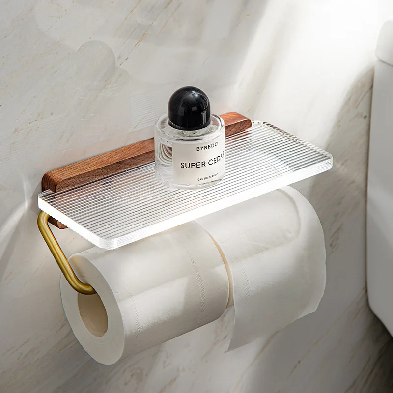 Bathroom Accessories toilet tissue holder acrylic paper towel hook toilet paper holder with phone shelf