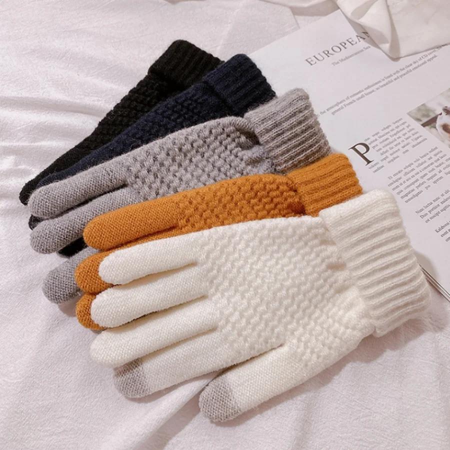 Women's Winter Korean Edition Cute Plush Thick Double layer Cycling Cold proof Touch Screen Warm Gloves