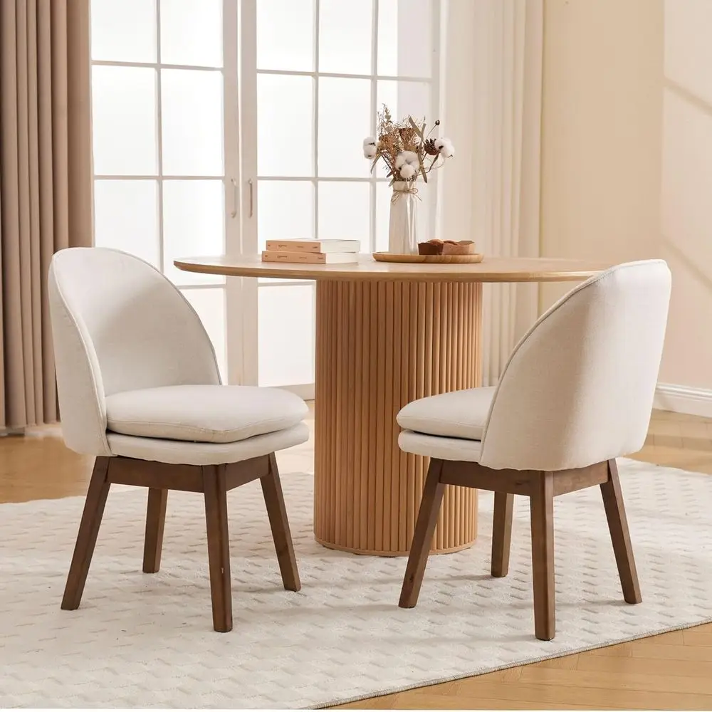 

Набор из 2 обеденных стульев из льняной ткани с ножками из массива дерева и двойными мягкими сиденьями, подходят для кухни, столовой и ресторана.