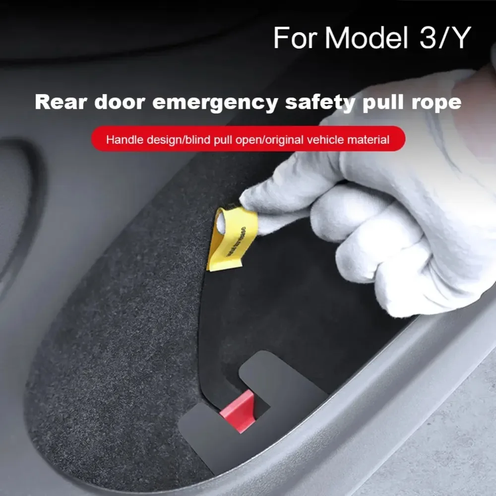 Rear Door Emergencies Safety Pull Rope for Tesla Model 3 Y Mechanical Switch Handle Emergency Puller Button Car Accessories