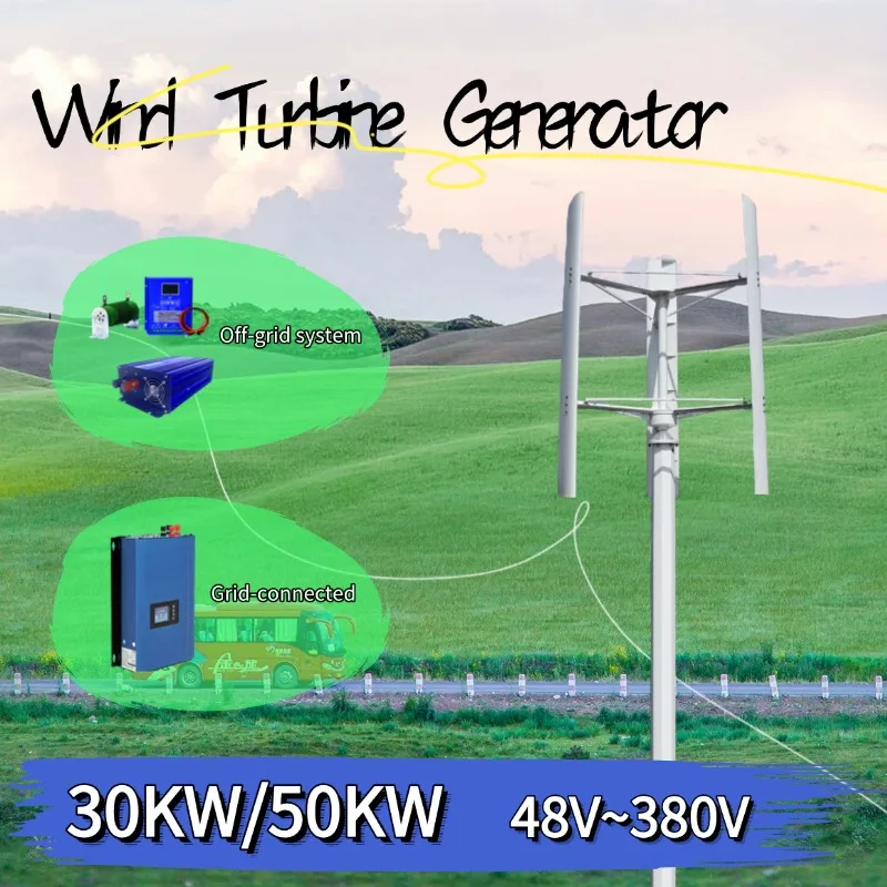 30KW 50KW Vertical Axis Wind Turbine 110V 220V 380V Free Energy Generator 220V 380V AC Output Household Complete Kit