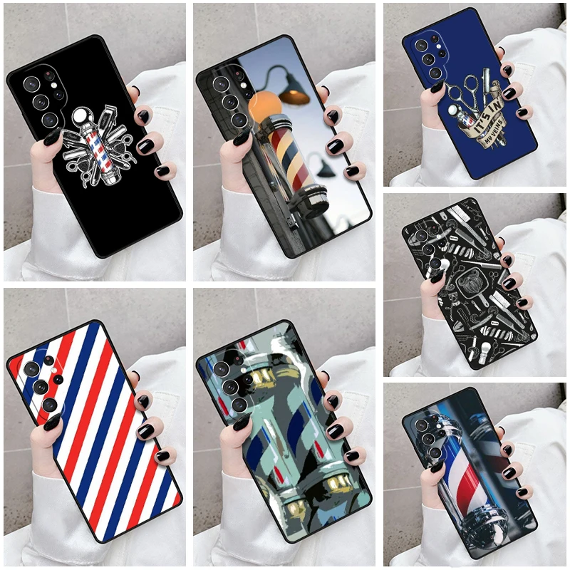 Phone Case For Samsung Galaxy S24 S23 S21fe S22 Ultra Plus Note 10 20 S8 S9 S10 Cover Barber Shop Poles