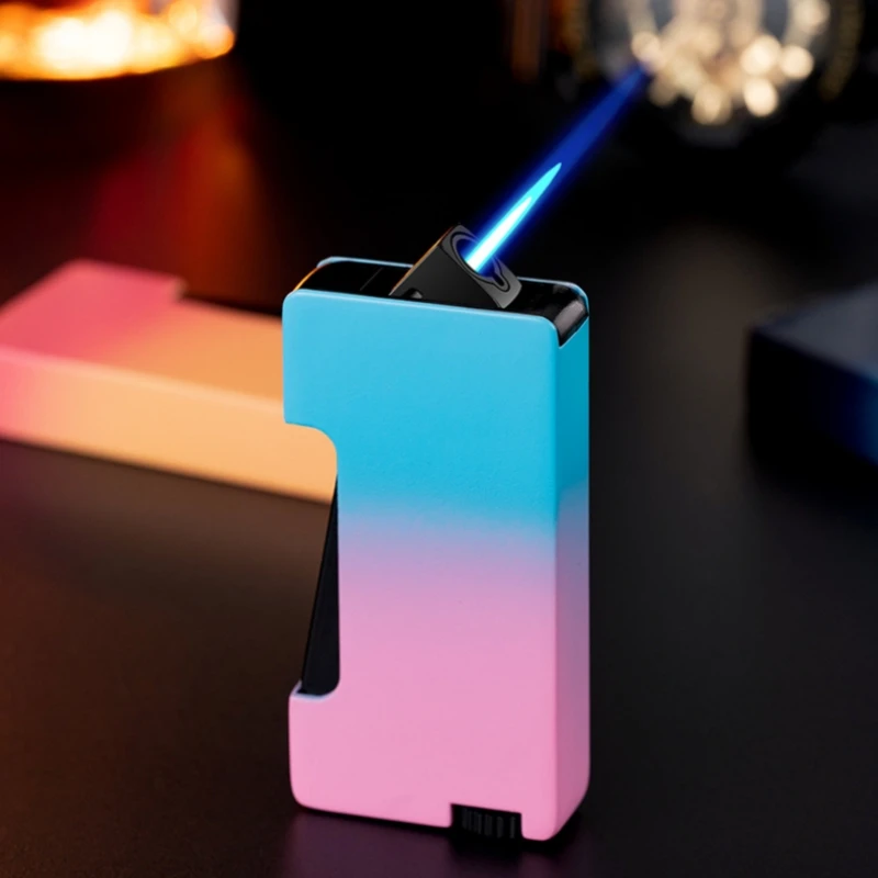 

2025 Metal Windproof Blue Flame Torch Turbine Butane Gas Lighter Gradient Color Jet Fire Cigar Lighters Men's Outdoor Tool Gift