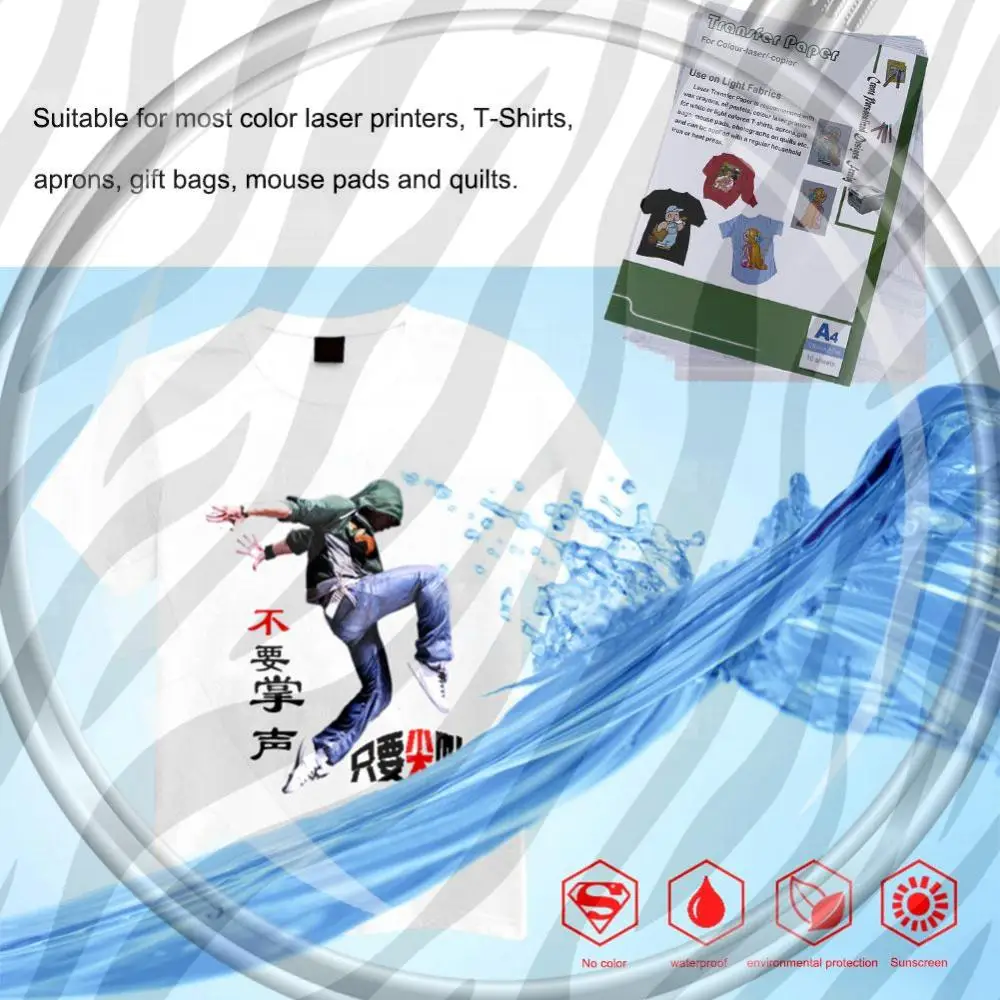 

10pcs Transfer Printing Paper No Need Cutting Transfer Press Print Multifunctional Strong Adhesion for Light Color Fabrics Cloth