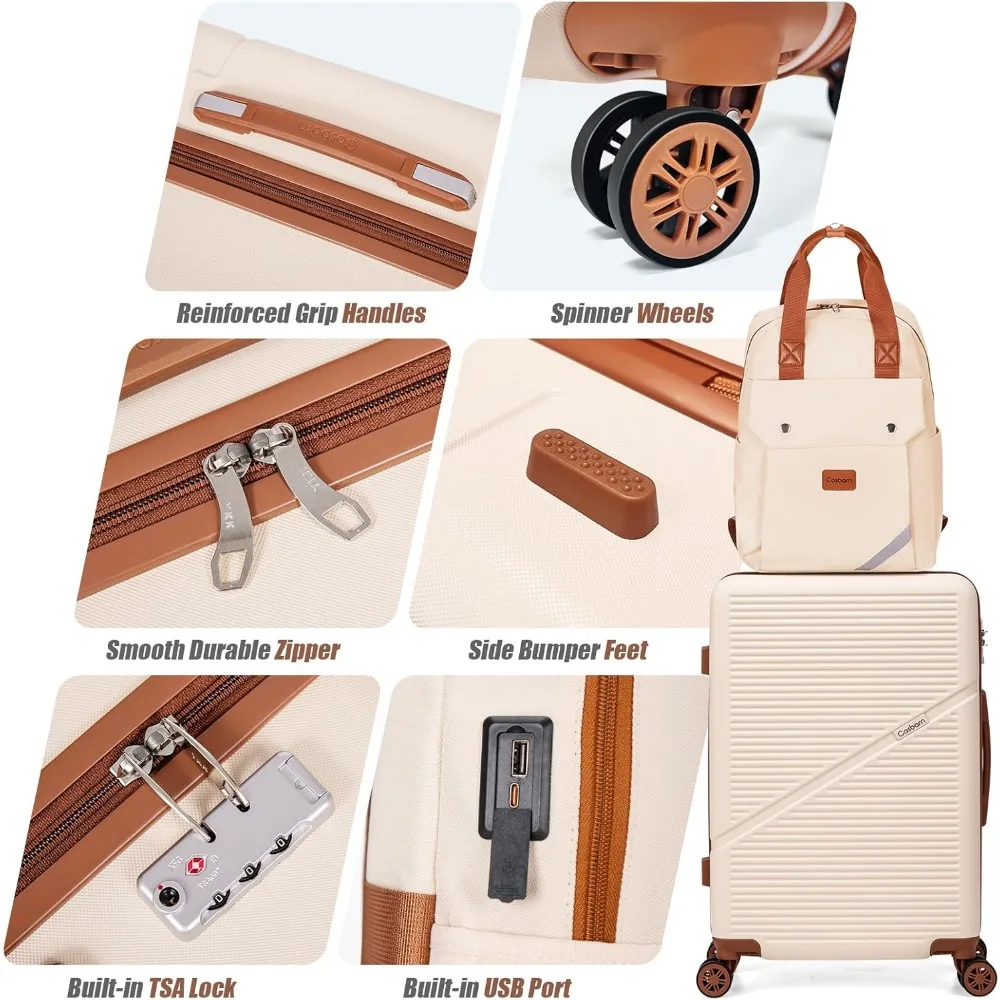 حقيبة حمل ABS خفيفة الوزن مقاس 22 × 14 × 9، حقيبة سفر مقاس 20 بوصة معتمدة من شركة الطيران مع عجلات، حقيبة سفر للتعبئة الفعالة #3