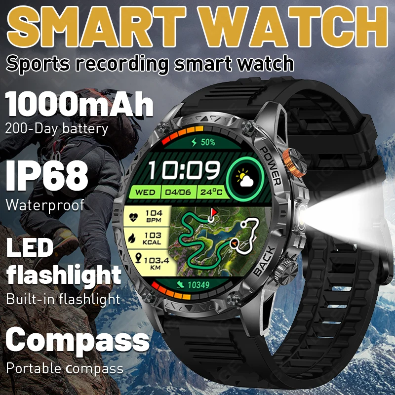 

LIGE New Smart Watch Men 1000mAh Large Capacity Battery Outdoor Flashlight Bluetooth Call Waterproof Sport Fitness Smartwatch