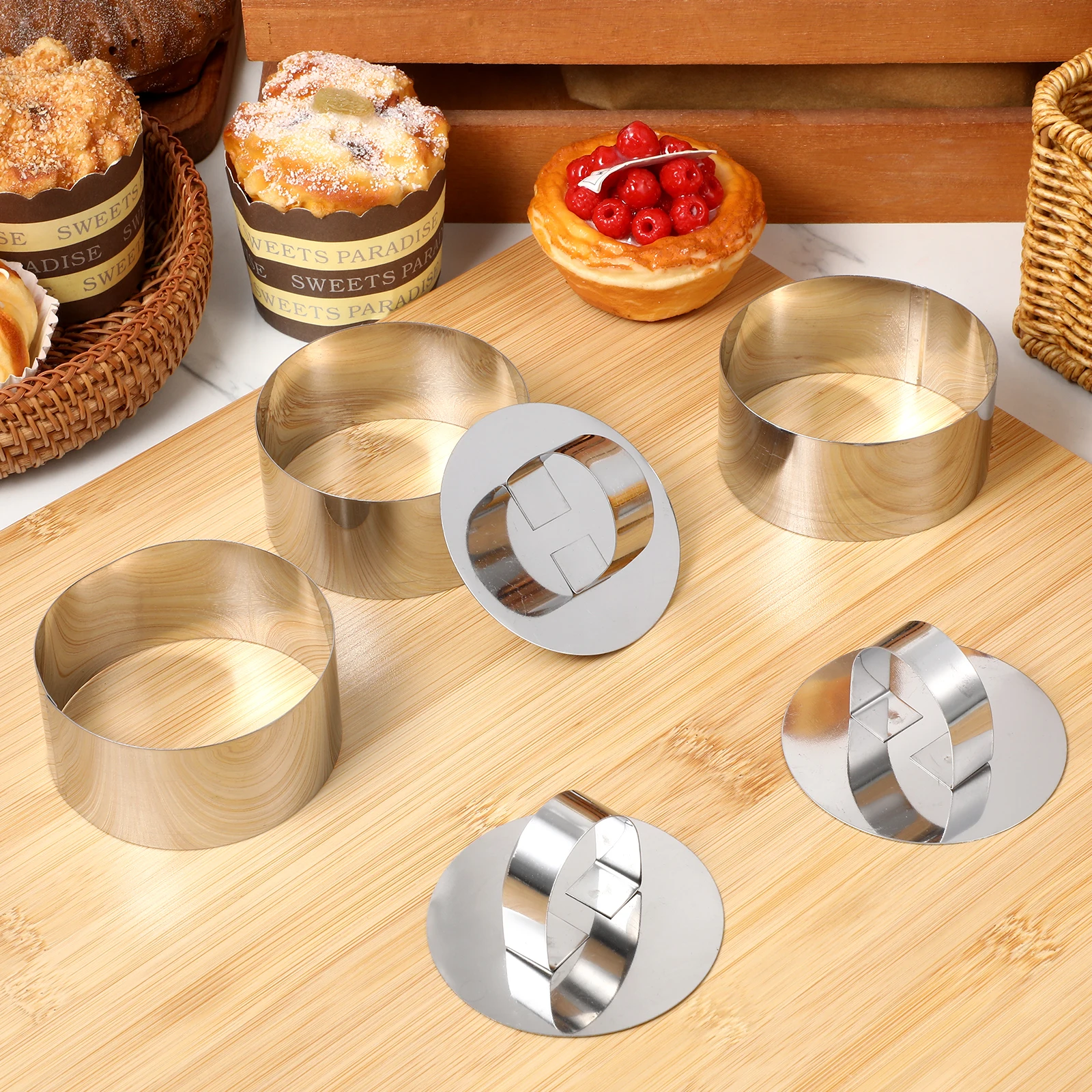 

Stainless Steel Press Molds Baking Ring Cake Mousse Pie Kitchen Use Rustproof Solid Easy Round Cake Base for Pastry