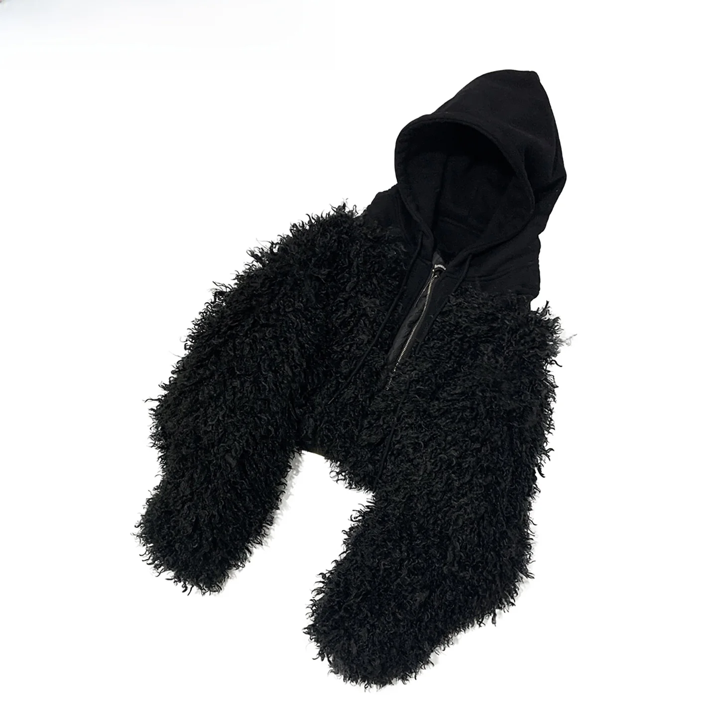 

Eco-Friendly ort Lamb Fur Jaet Women's Loose Fit Unique Bla Faux Fur Coat Comfortable Warm Casual Sle Zipper Closure