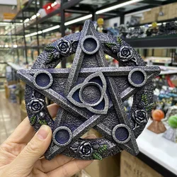 Resin Rose Flower Pentagram Crystal Ball Base Six Star Array Energy Goddess of The Earth Altar Divination Candle Holder Crafts