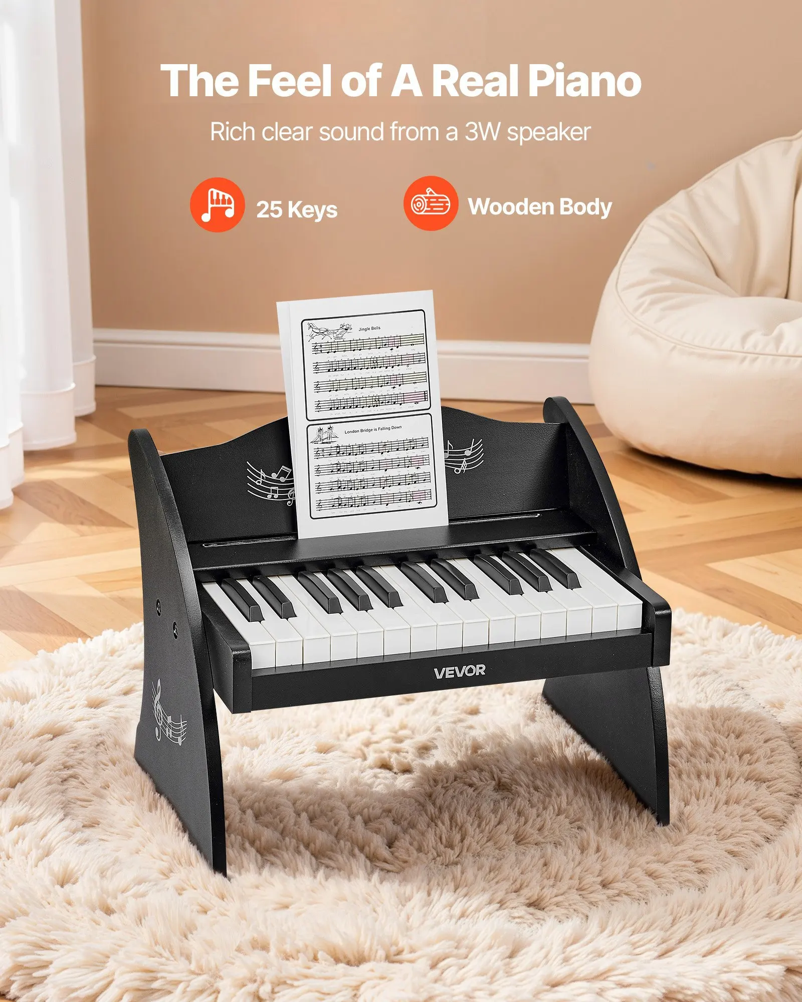 

Kids Piano Keyboard, 25 Keys Wooden Digital Piano for Kids, Mini Music Educational Instrument Toy with Realistic Sound, Dual