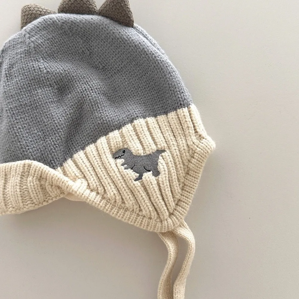 Warme Leuke Dinosaurus Gehoorbescherming Hoed 2-6Year Dikker Kinderen Hoeden Liner Fluwelen Baby Gebreide Trui Cap Winter