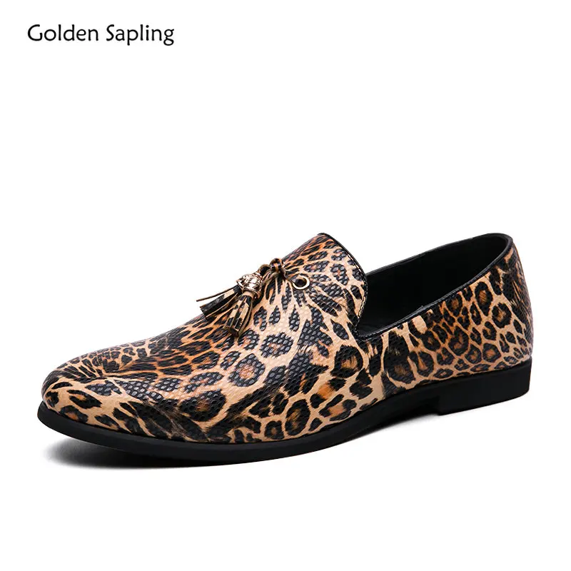 Golden Sapling Leopard Loafers Fashion Party Men\'s Casual Shoes Comfortable Driving Flats Leisure Men Loafer Slip on Moccasins