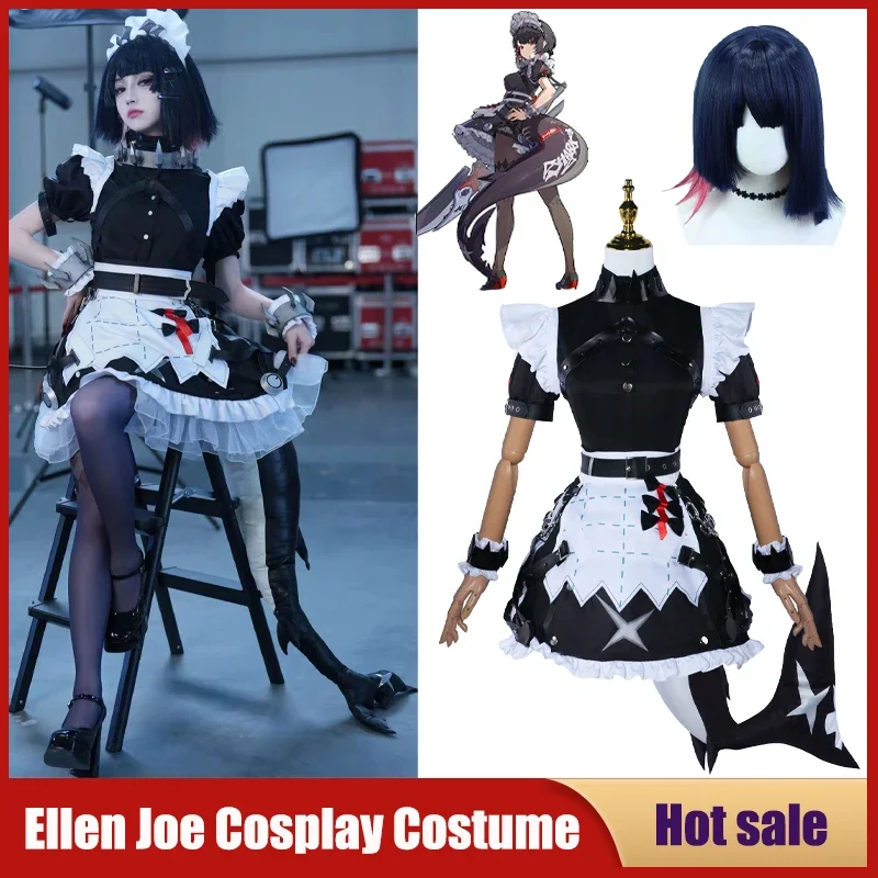 

Ellen Joe Cosplay Game Zenless Zone Zero Костюм Прекрасное платье горничной с акулой ZZZ Ellen Joe Wig Tail Полный комплект наряд для вечеринки Comic-con