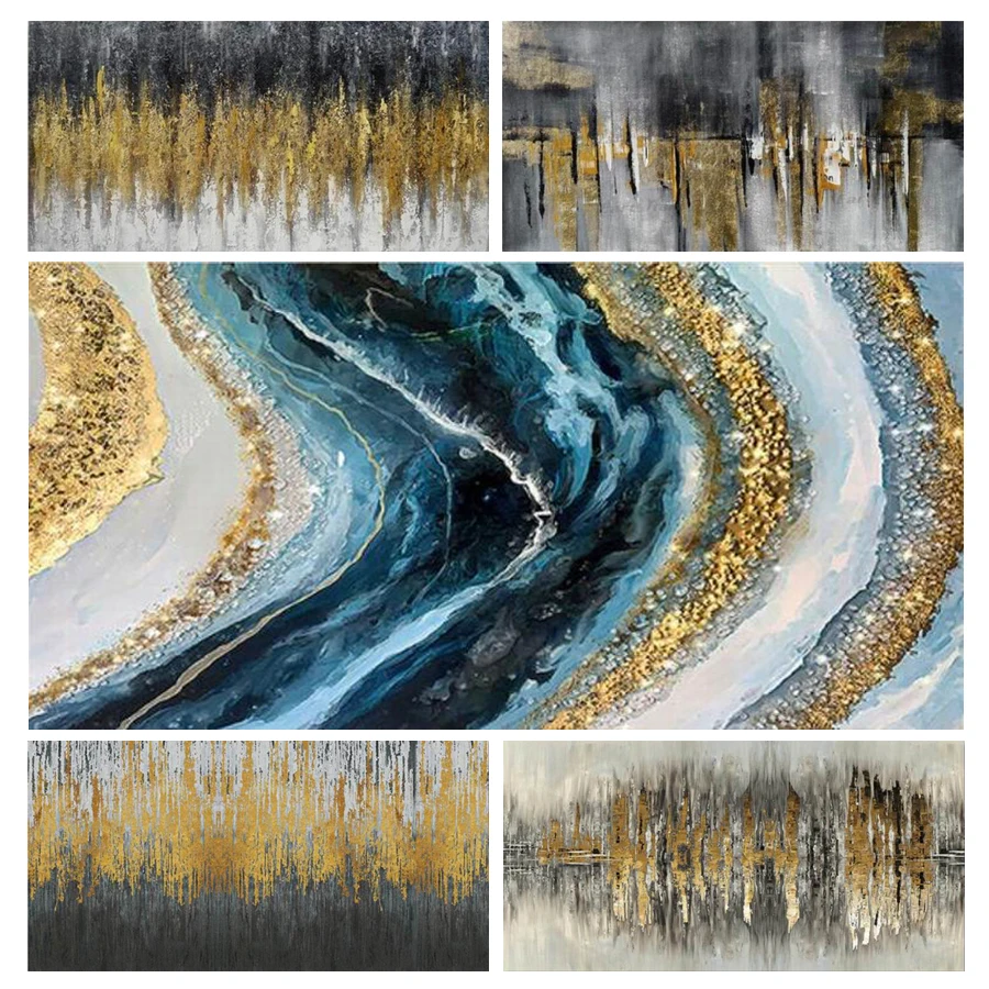 Abstract Golden Blue Landscape Diamond Painting Large Size 5D Diy Full Mosaic Embroidery Rhinestone Picture Wall Decor AA4812