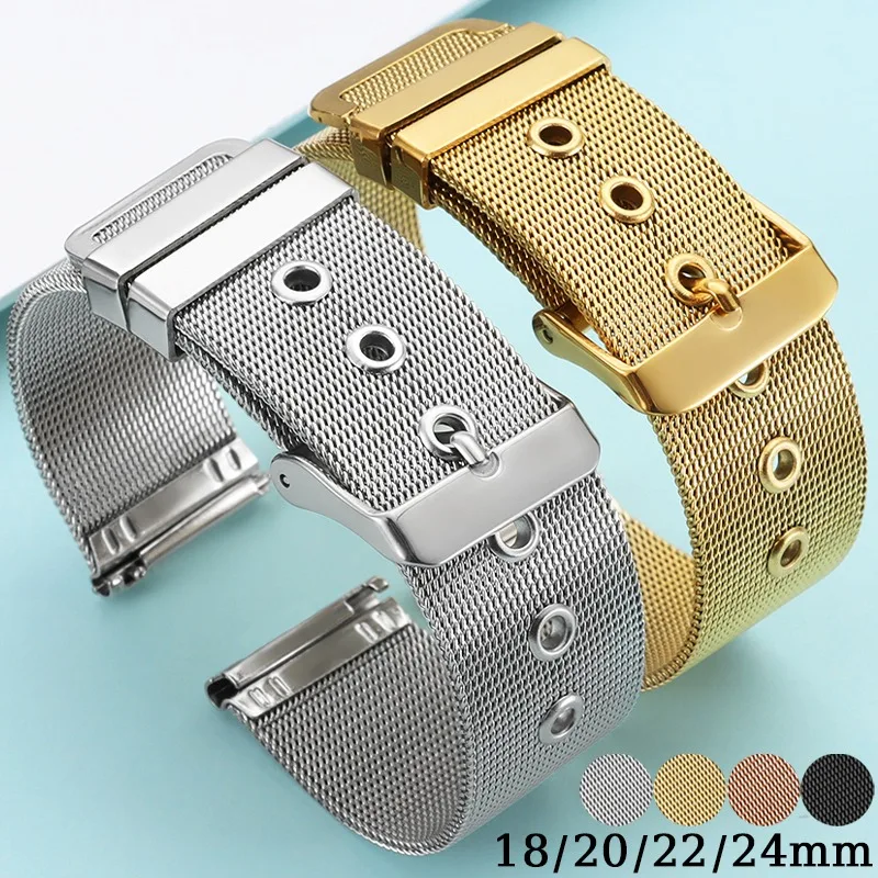 0.4 Milanese Mesh Metal Strap for DW for Omega Stainless Steel Watchband Quick Release Universal Bracelet Silver/Gold/Balck/Rose