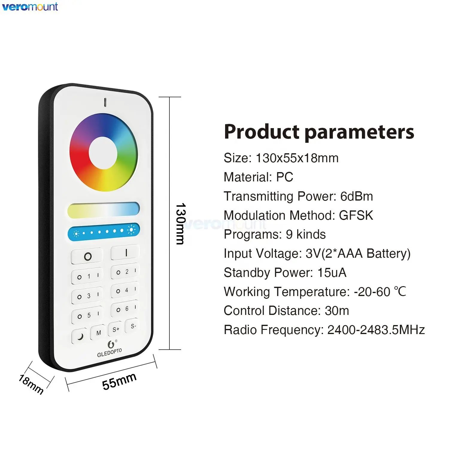 Smart Home 2.4G RGBCCT 6 Zone Group Control RF Remote Control Bekerja dengan Pro Series RGBCCT Controller LED Bulb Spotlight