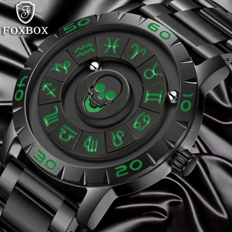 

LIGE Mens Watches FOXBOX Top Brand Luxury Skull Scrolling Pointer Magnetic Force Waterproof Quartz Watch For Men Reloj Hombre
