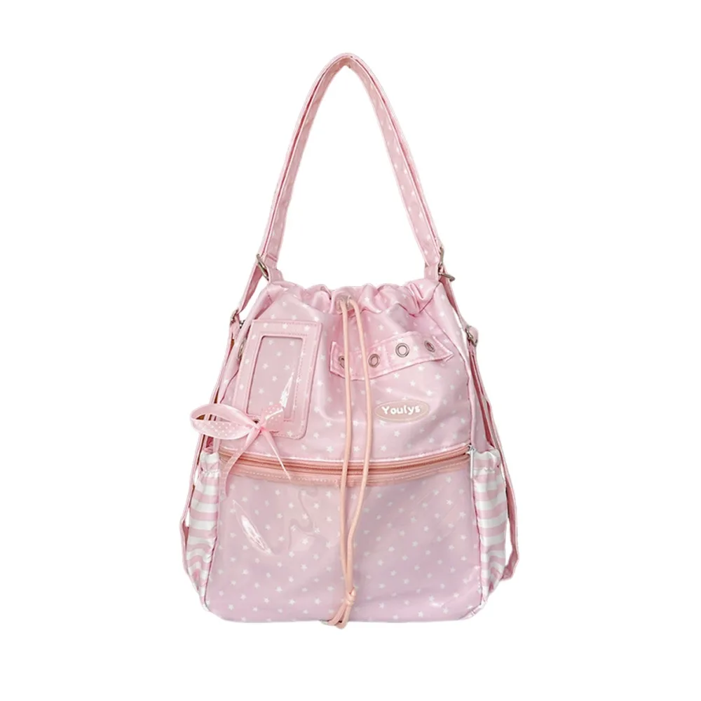 Polka Dot Pattern Ita Backpack Drawstring Clear Pocket Tote Bags Large Capacity Sweet Style Multi-functional Bag Daily Use