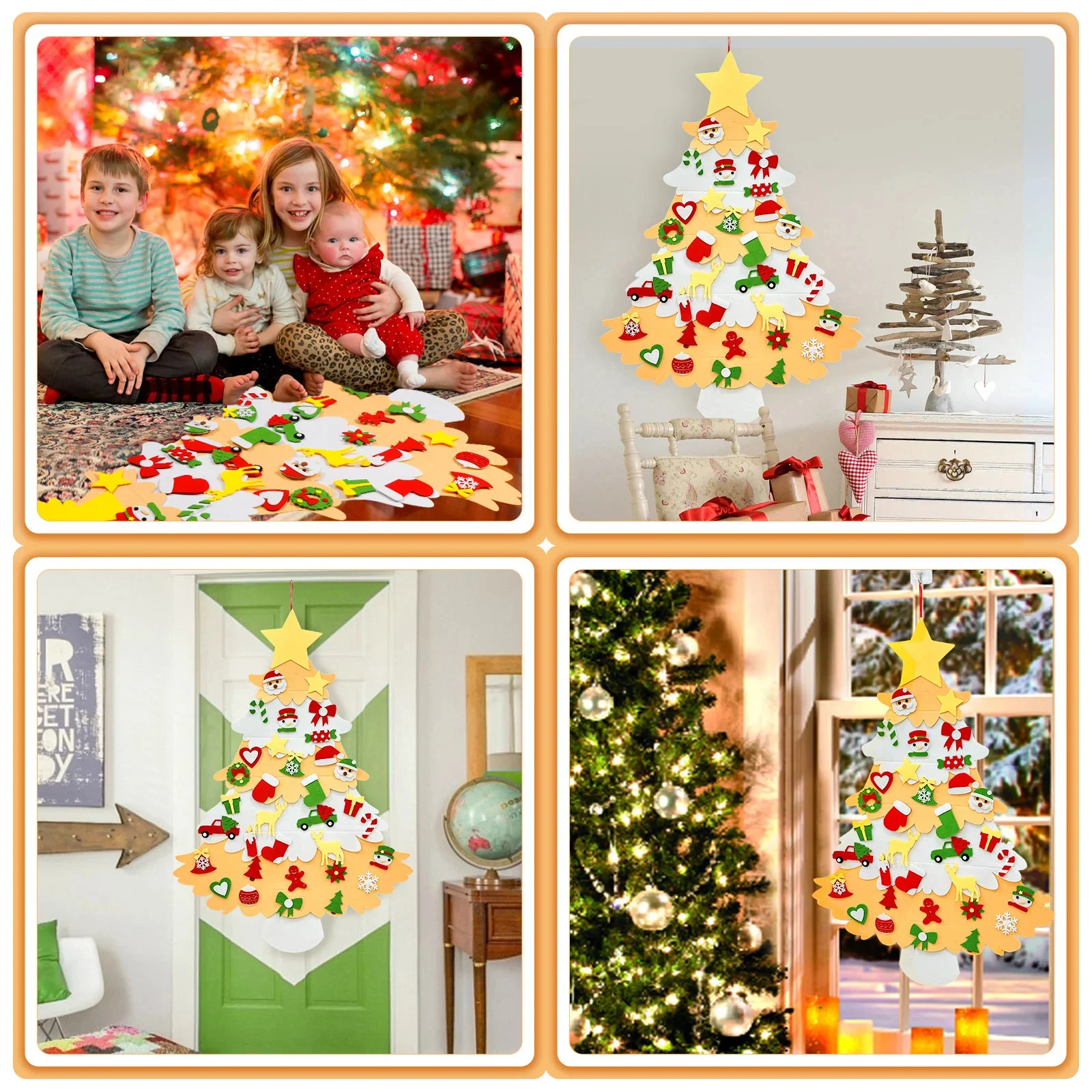 

Новинка 2024 года, Рождественская елка из фетра «сделай сам», светло-оранжевый, забавный, обучающий, интерактивный декор для родителей и детей